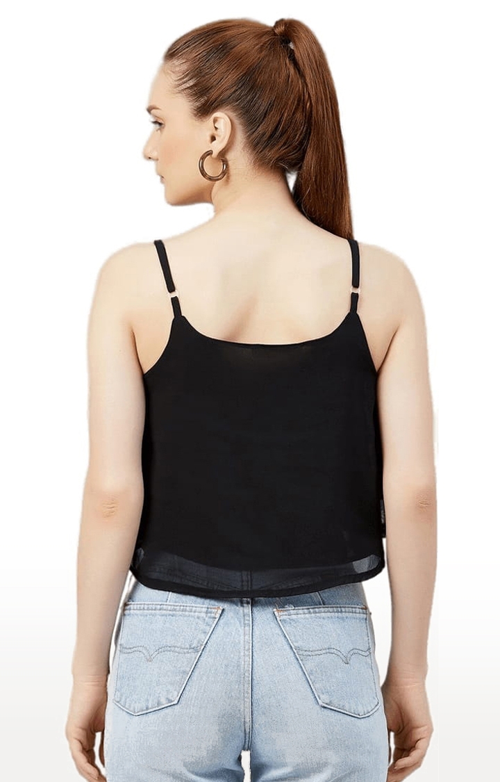 Women's Black Georgette Solid Strappy Top