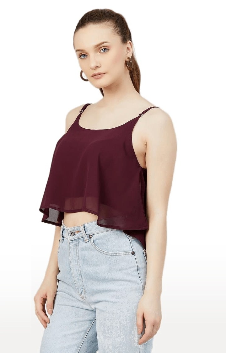 Women's Purple Georgette Solid Strappy Top