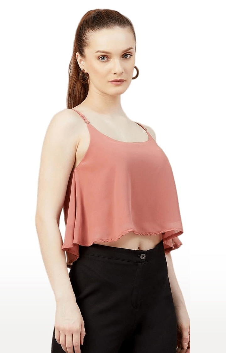 Women's Light Pink Georgette Solid Strappy Top