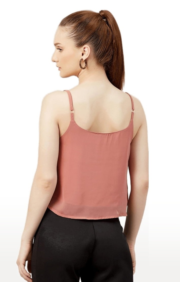 Women's Light Pink Georgette Solid Strappy Top