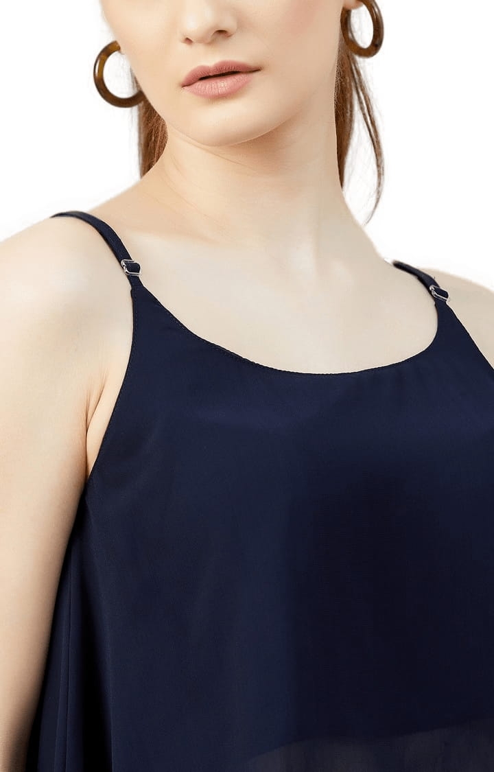 Women's Navy Georgette Solid Strappy Top