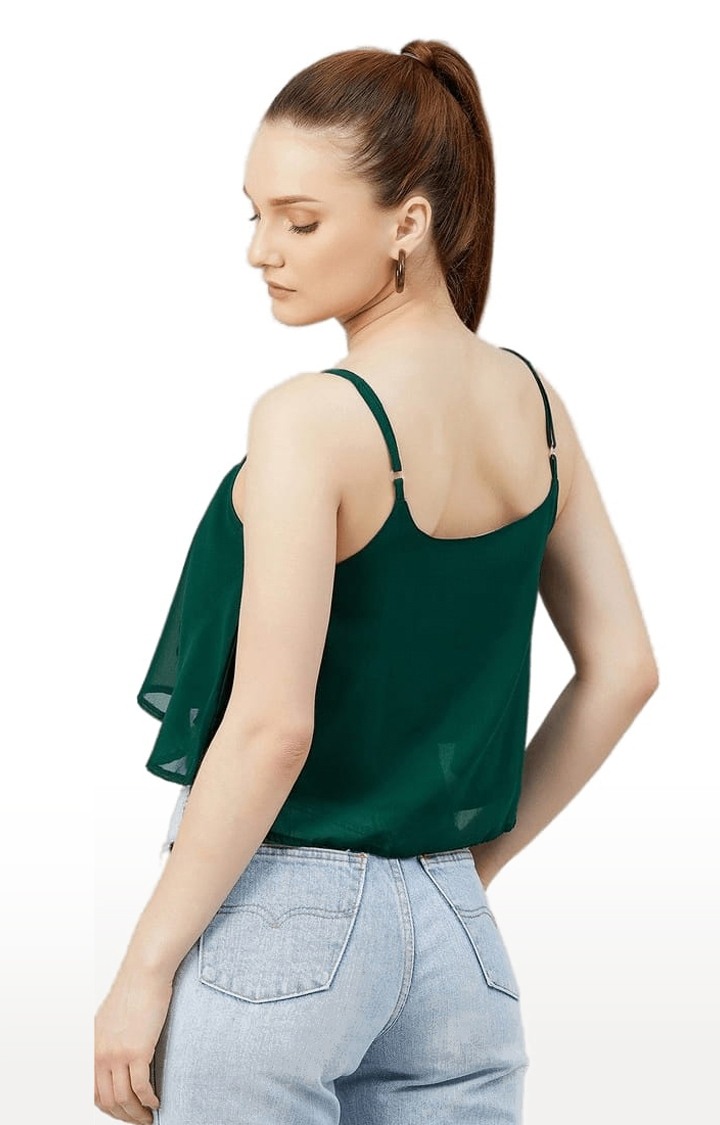 Women's Dark Green Georgette Solid Strappy Top