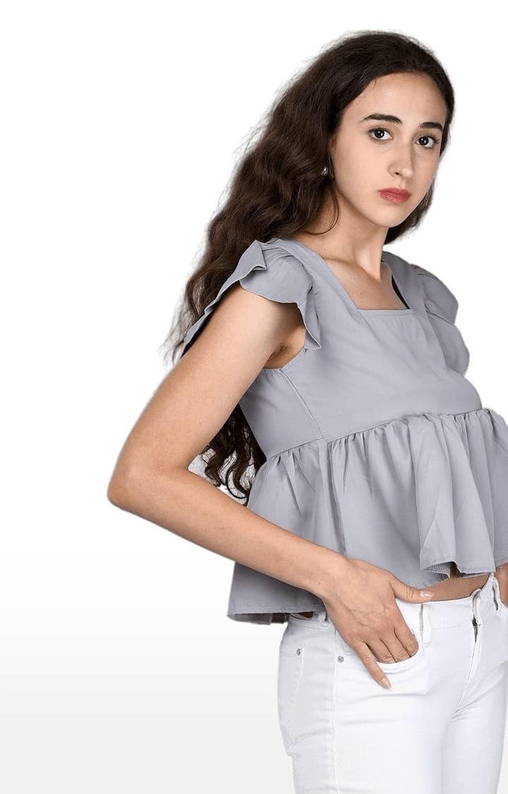 Women's Grey Polyester Solid Peplum Top