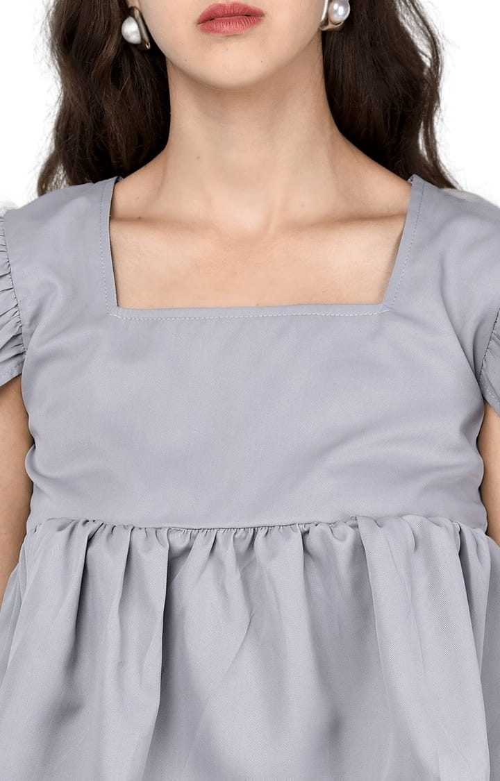 Women's Grey Polyester Solid Peplum Top