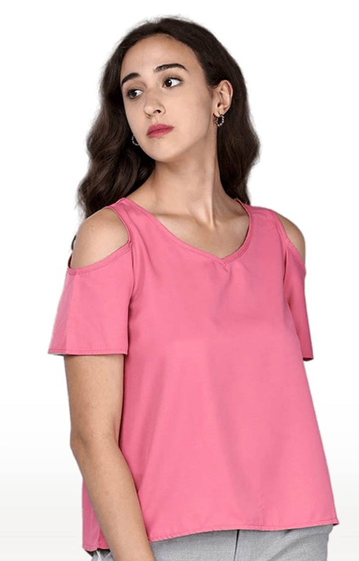 CHIMPAAANZEE | Women's Pink Polyester  Solid Blouson Top