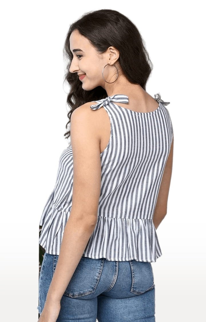 Women's Black Viscose Striped Peplum Top