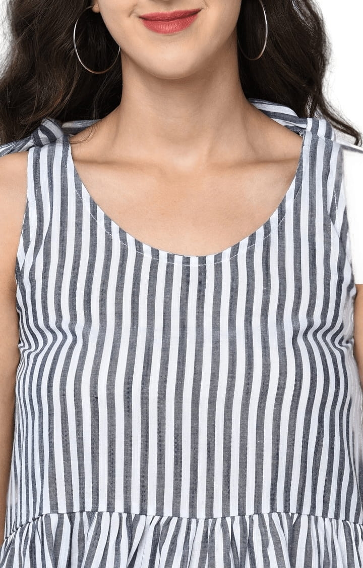 Women's Black Viscose Striped Peplum Top