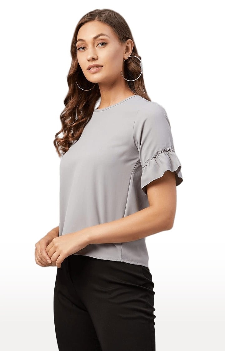 Women's Grey Polyester  Solid Blouson Top