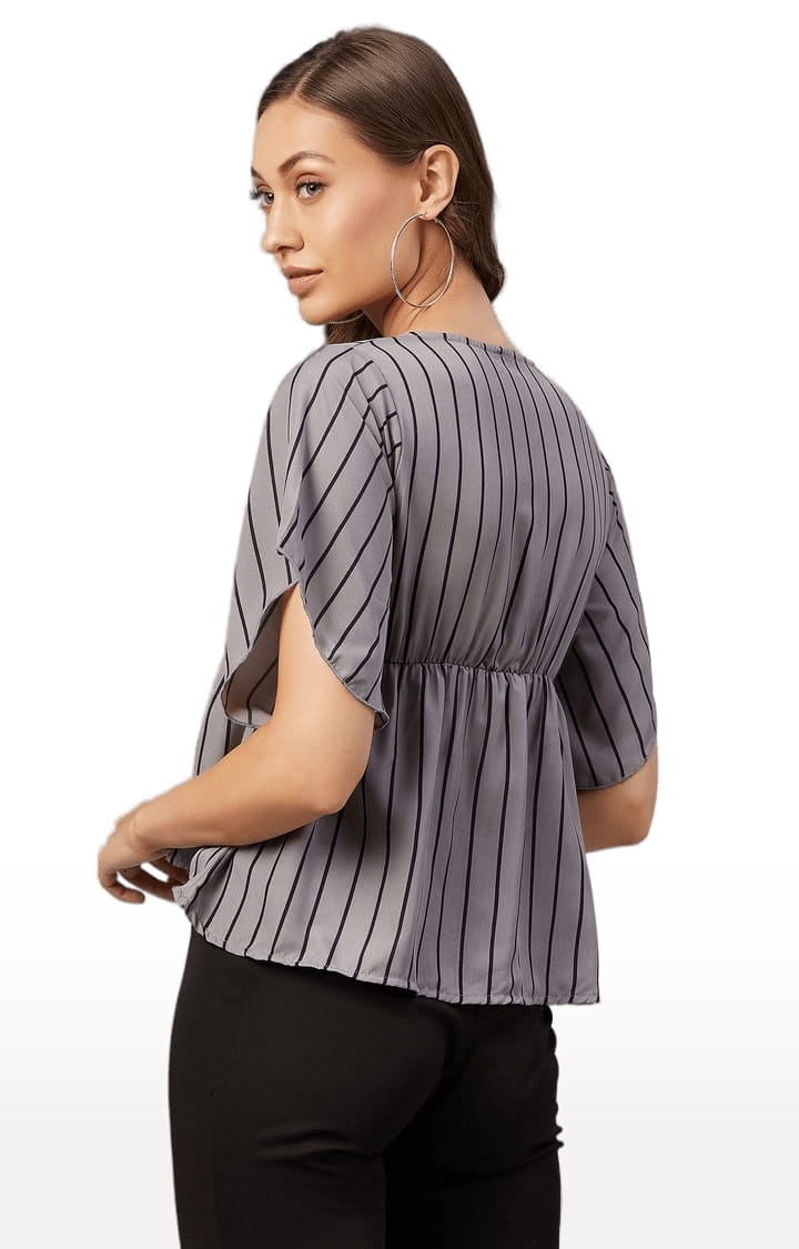CHIMPAAANZEE | Women's Grey Polyester Striped Peplum Top 4