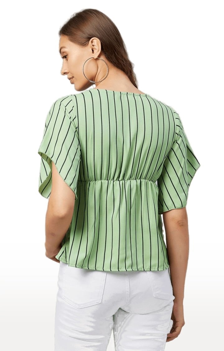 Women's Green Polyester Striped Peplum Top