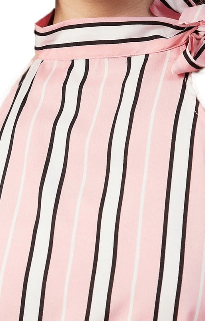 Women's Pink Crepe Striped Blouson Top