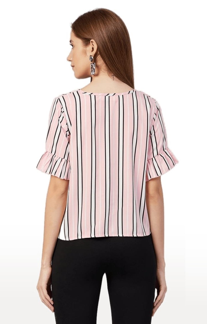 Women's Pink Crepe Striped Blouson Top