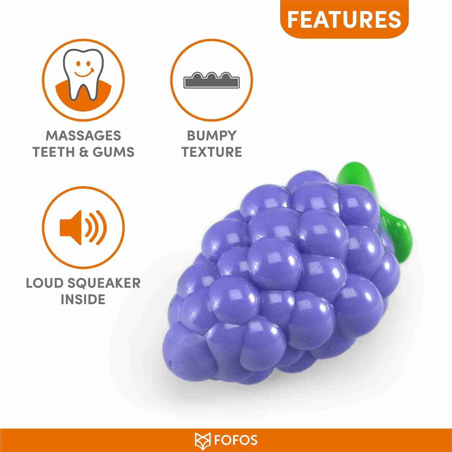Barkbutler Fofos Puppy Fruity-Bites Squeaky Crazy Grape Toy for Dogs, (11.4x7 cm)