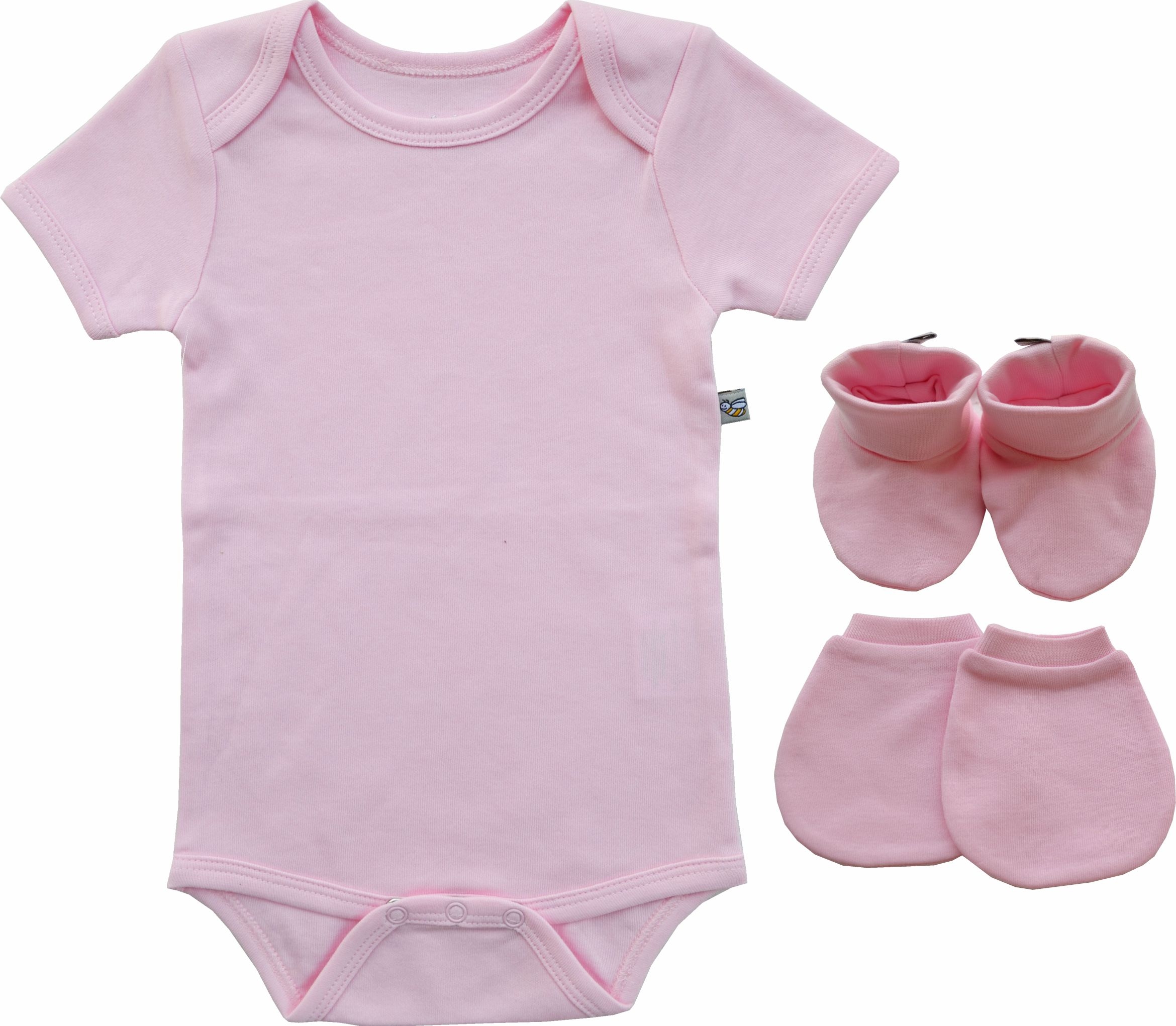 Pink Baby Romper/Onesie + Bootie Mitten Set(100% Cotton)