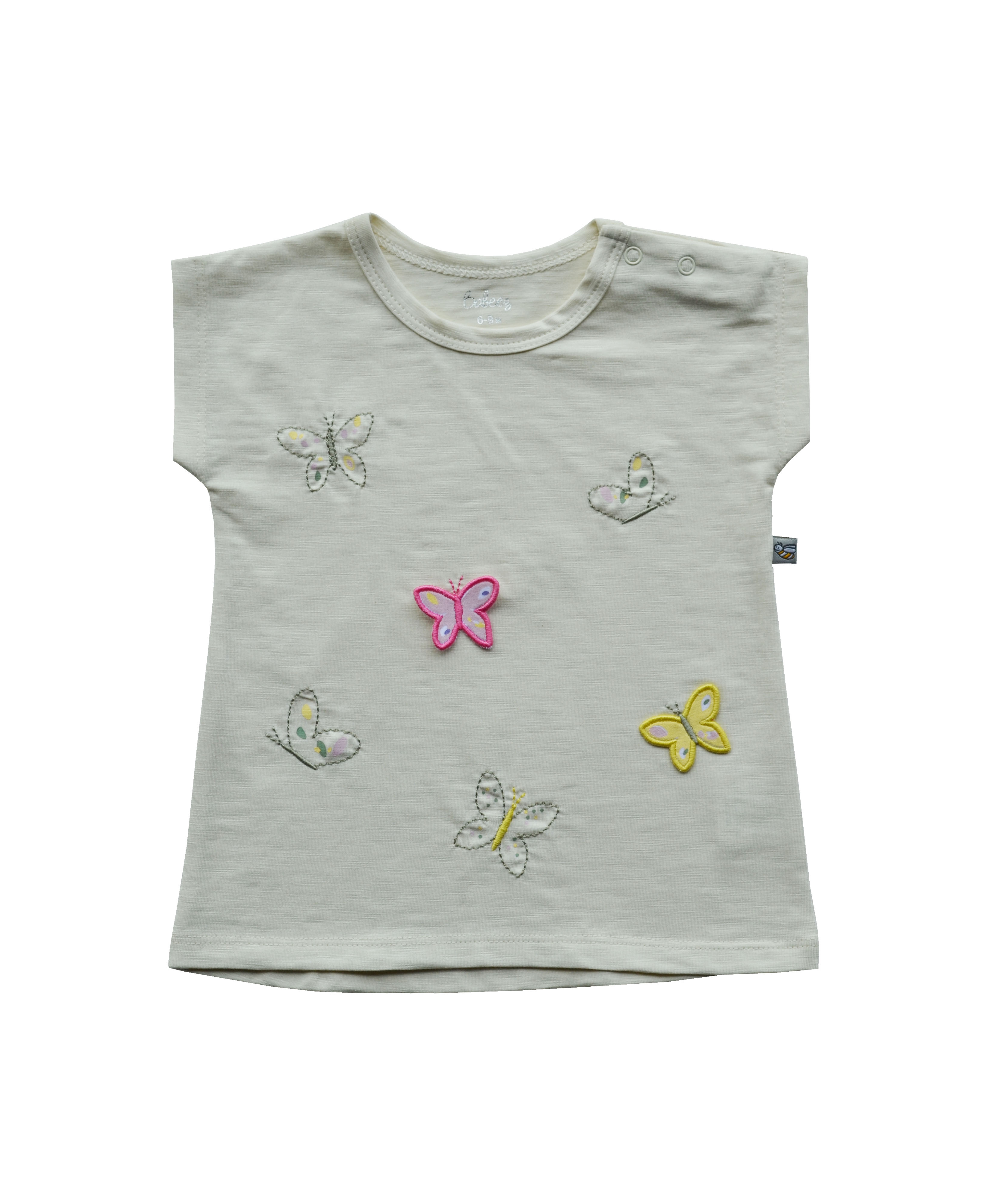 Girls Cream Top with Butterfly Applique(Slub Jersey)