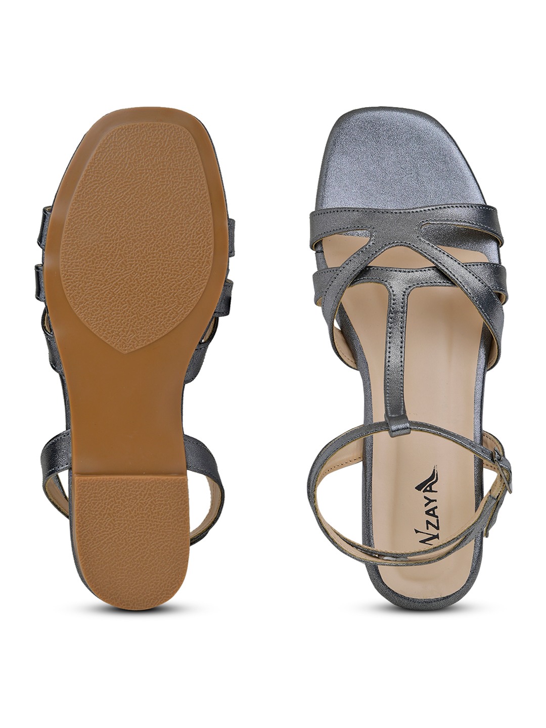 Metallic Grey Strappy Flat Sandals