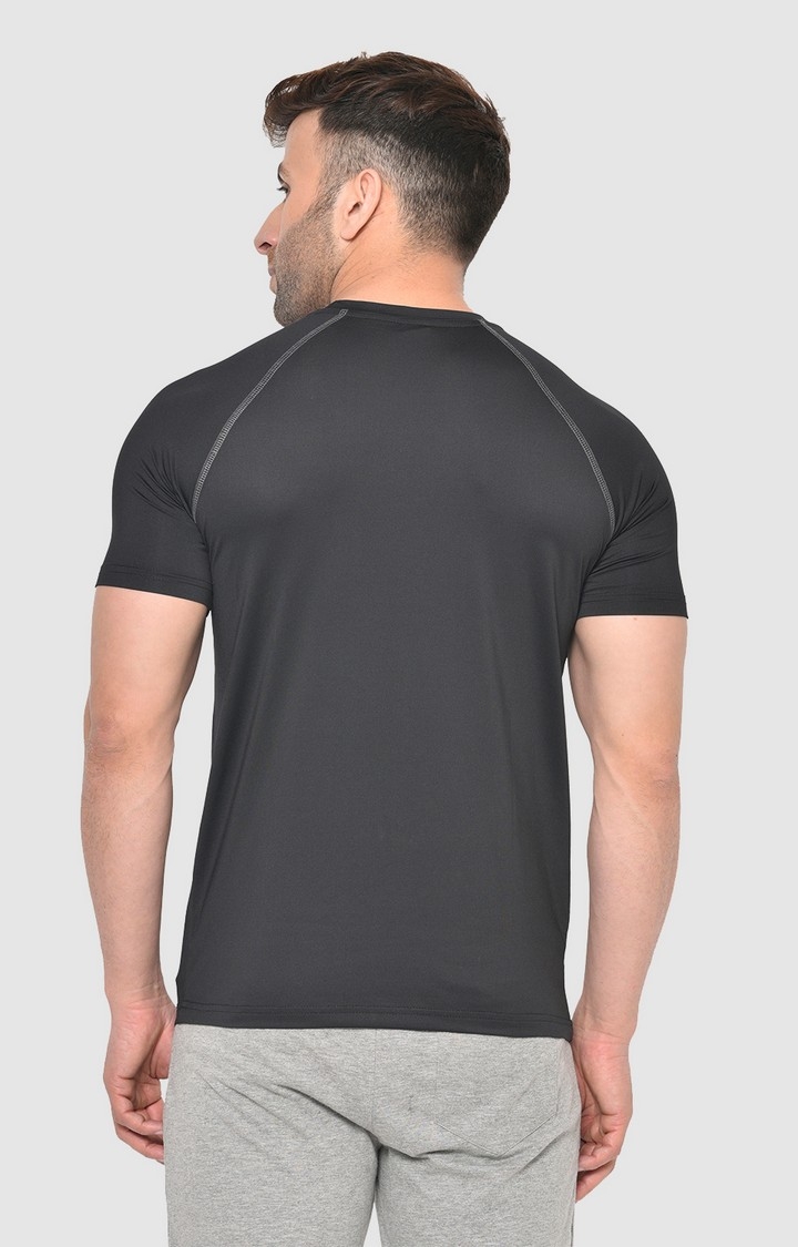 Fitinc | Men's Black Lycra Solid Activewear T-Shirt 4