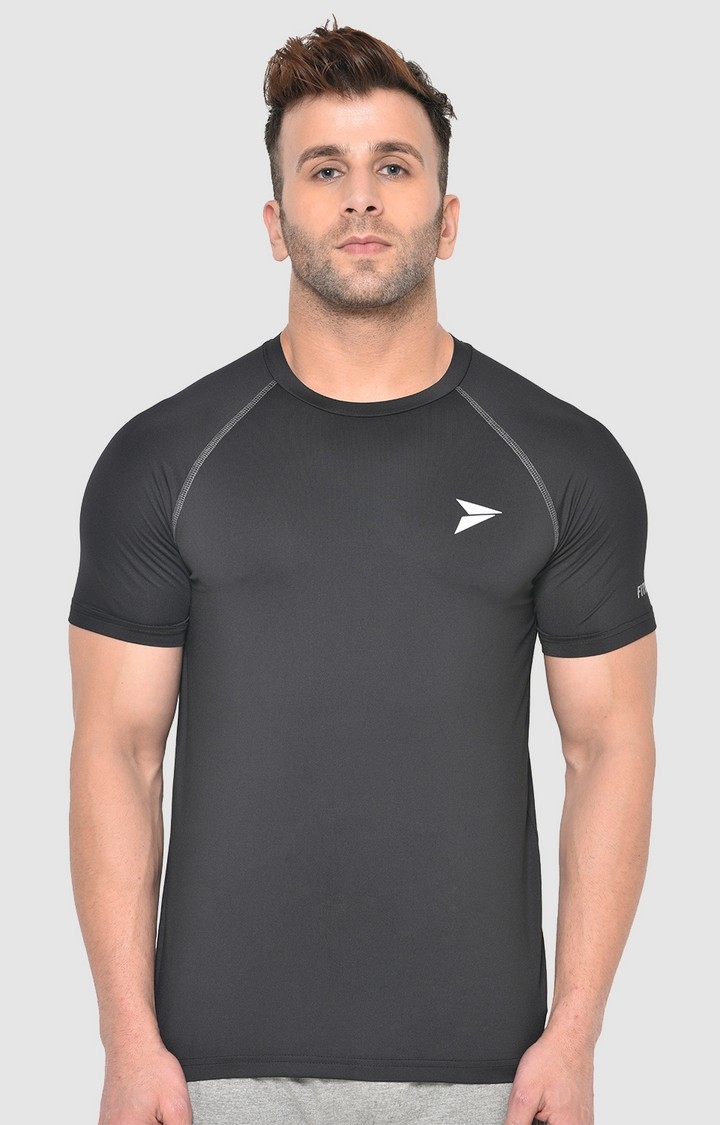 Fitinc | Men's Black Lycra Solid Activewear T-Shirt 0