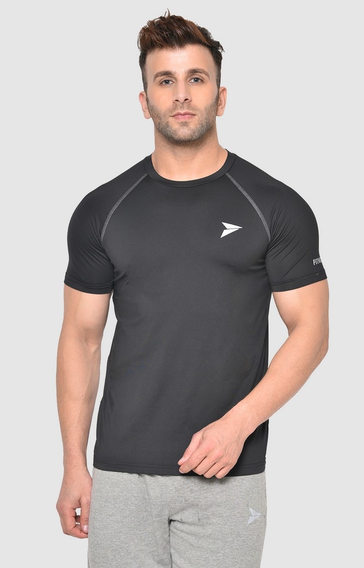 Fitinc | Men's Black Lycra Solid Activewear T-Shirt 1
