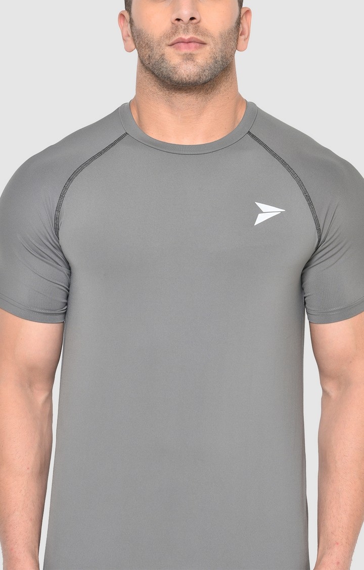 Fitinc | Men's Grey Lycra Solid Activewear T-Shirt 4