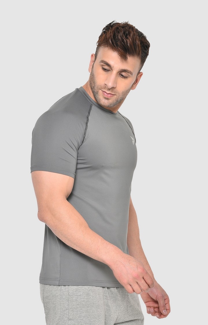 Fitinc | Men's Grey Lycra Solid Activewear T-Shirt 2