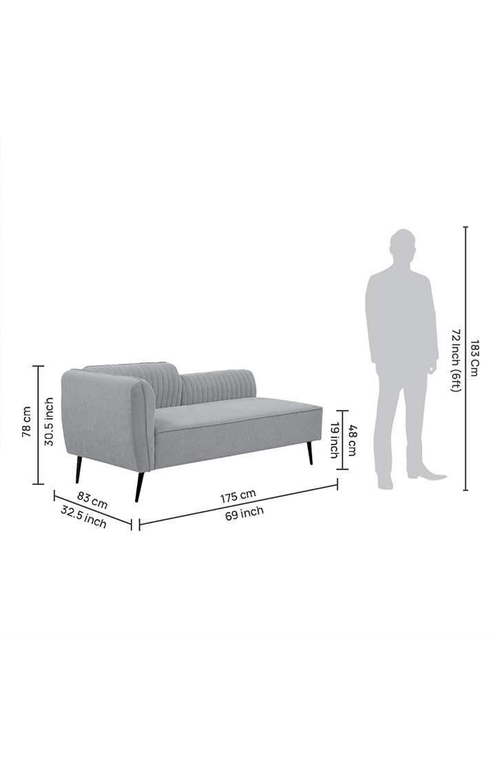 neudot Diva LHS Sofa Chaise Lounger with Black Legs for Living Room|Bedroom|2 Person Sofa|Diwan|Premium Fabric | Solid Wood Frame|2 Seater (Colour : Misty Grey (DIY))