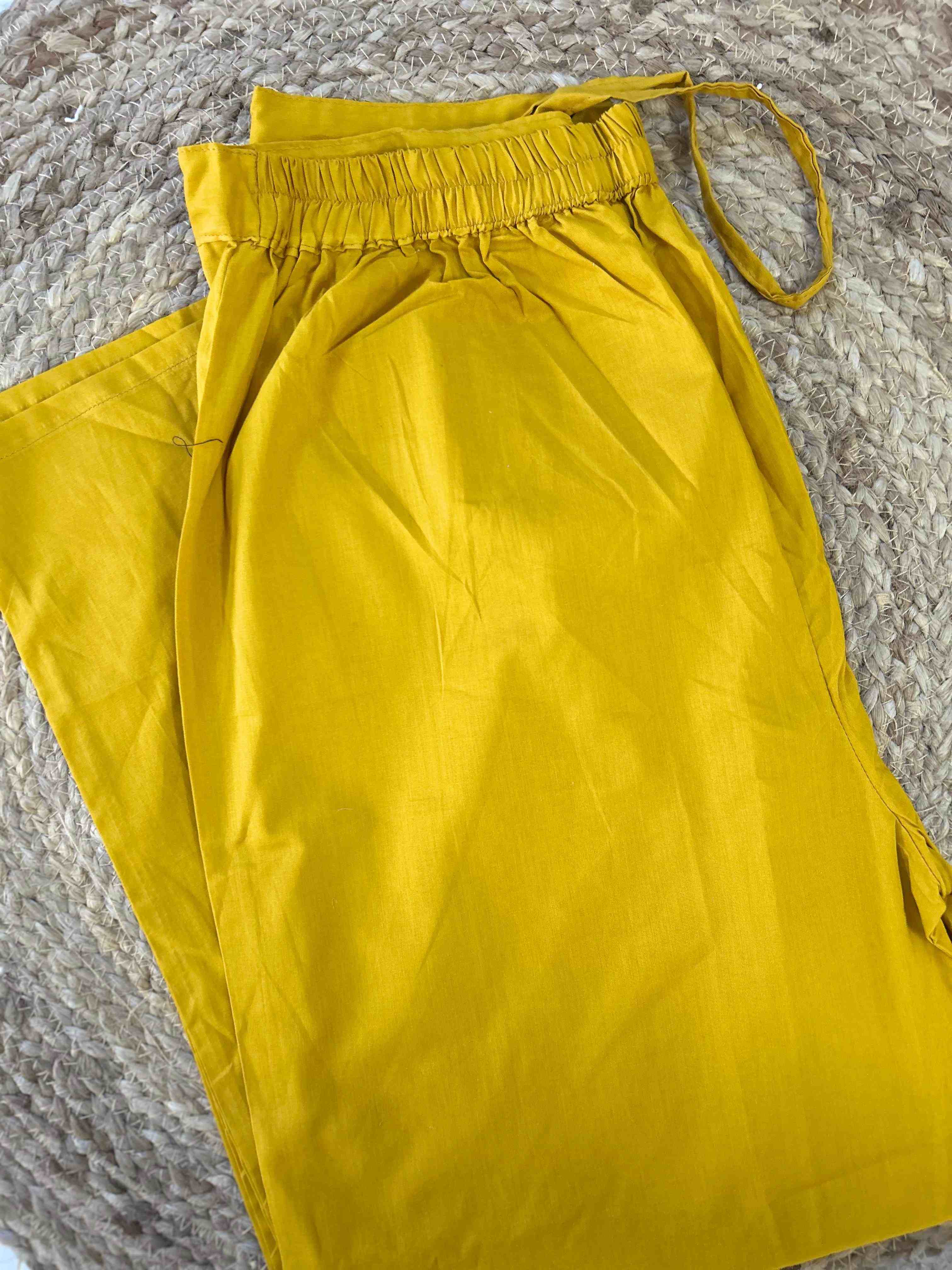 Mustard yellow tread embroidered kurta sets with white cotton chickenkari dupatta