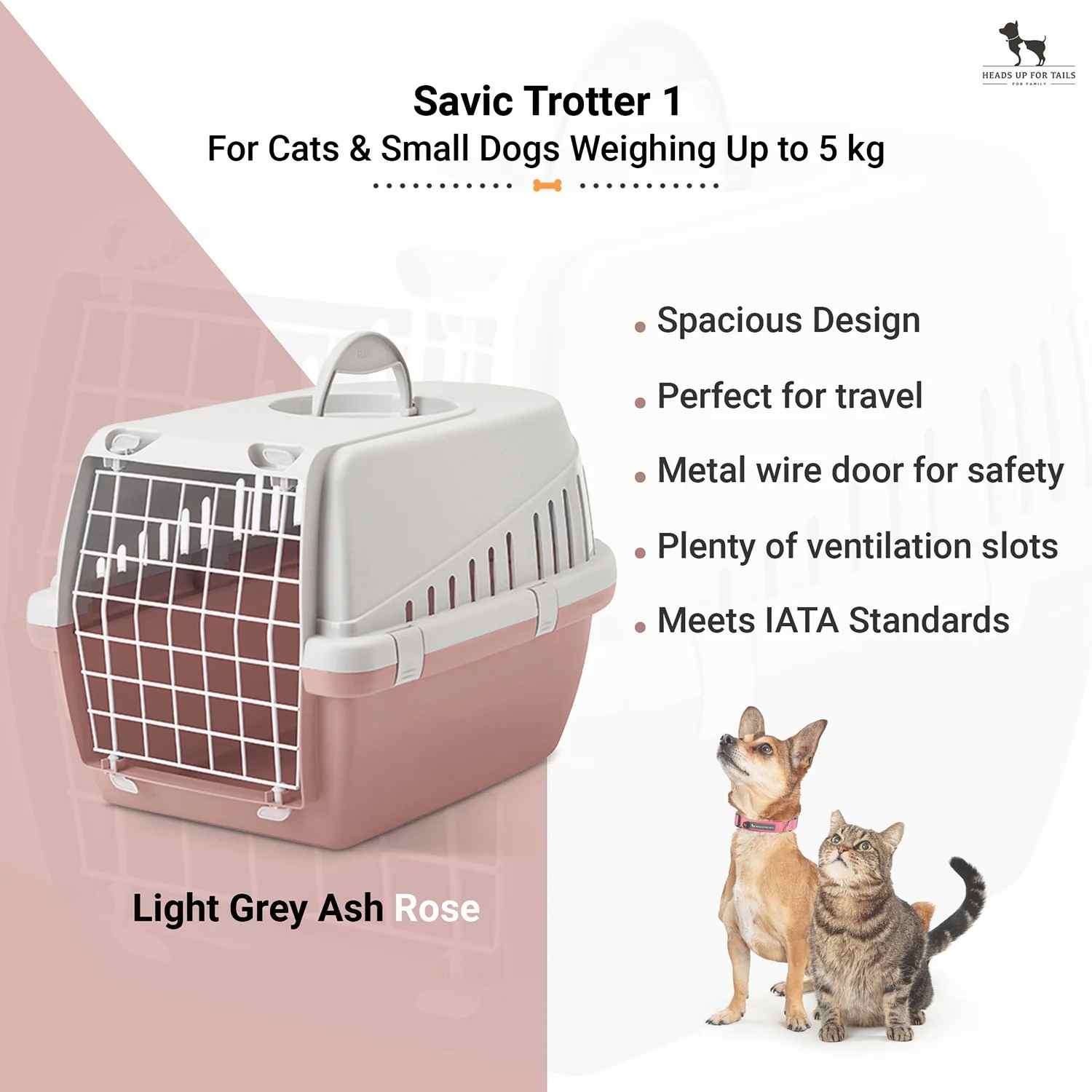 Savic Trotter 1 - Dog & Cat Carrier - Light Grey Ash Rose - 19 x 13 x 12 inch - Holds up to 5 kg