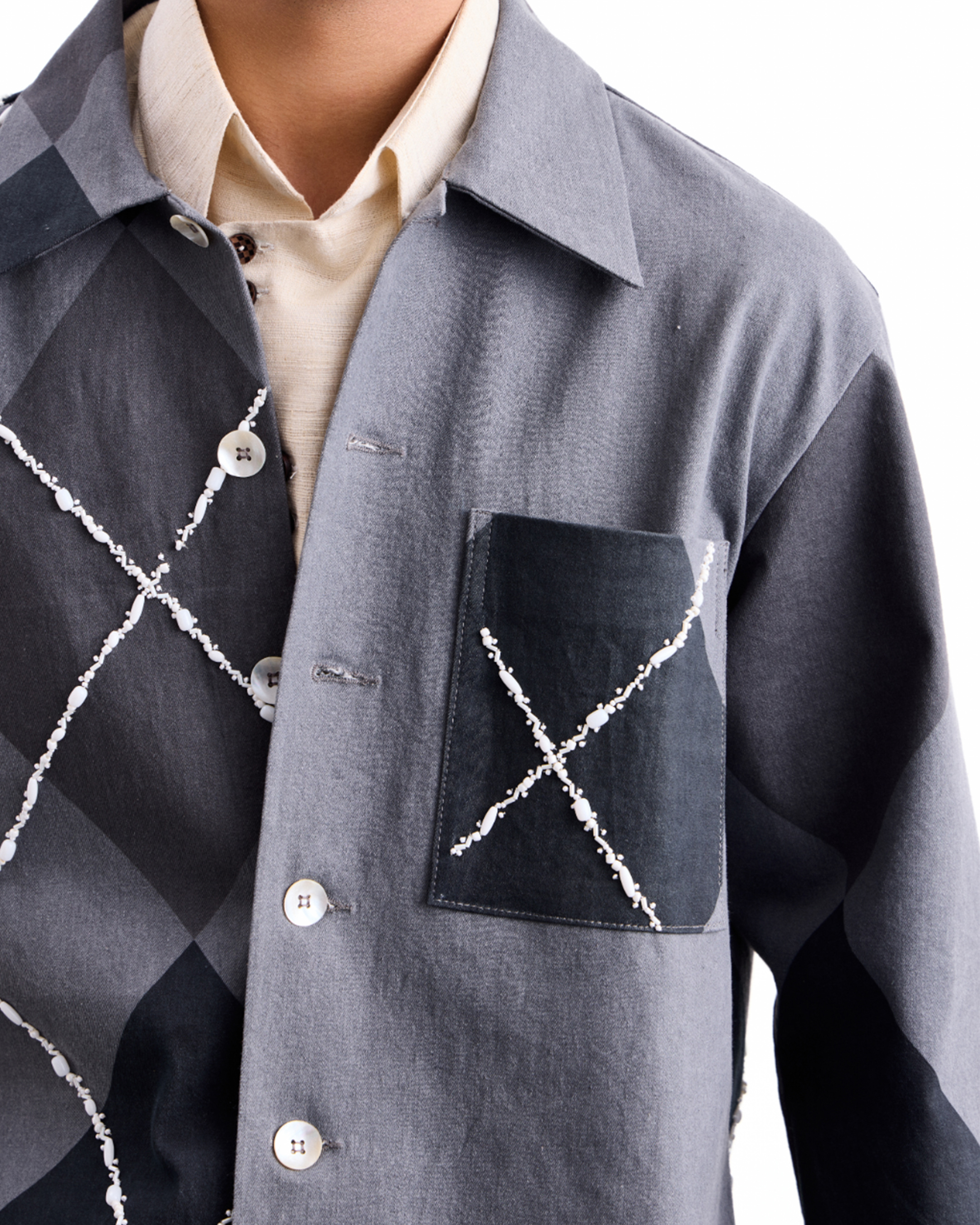Barfi Argyle Denim Jacket