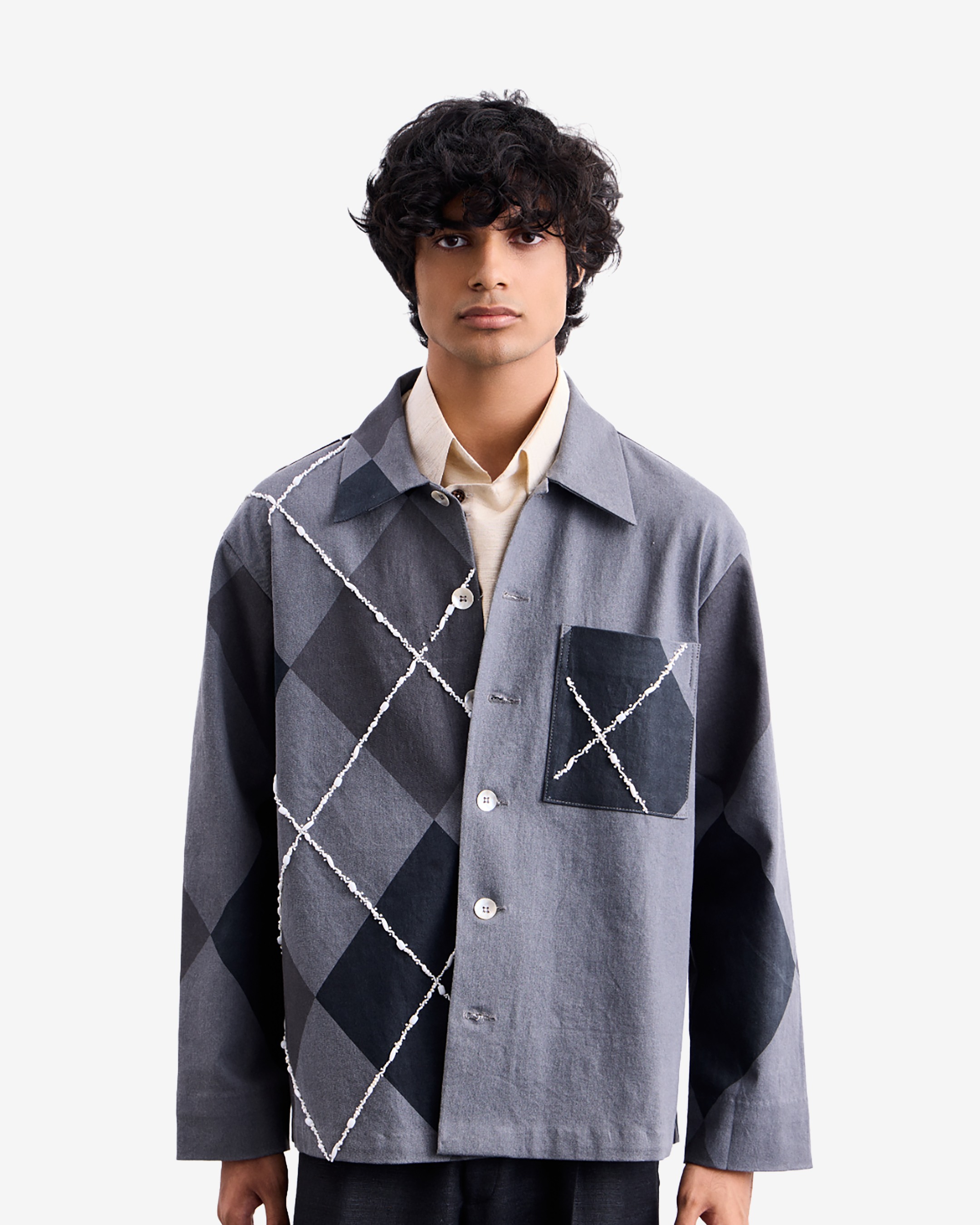 Barfi Argyle Denim Jacket