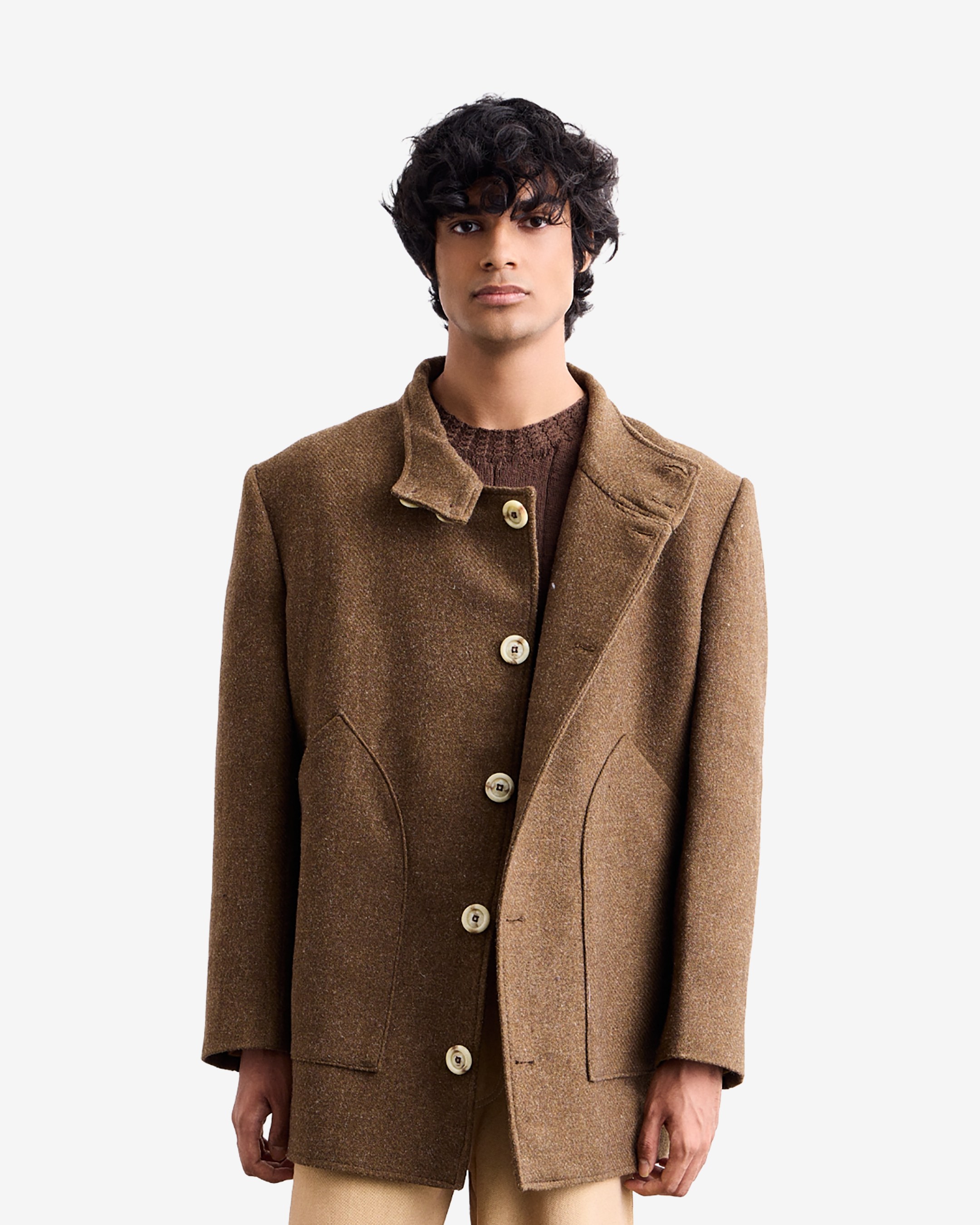 High-Neck Tweed Jacket