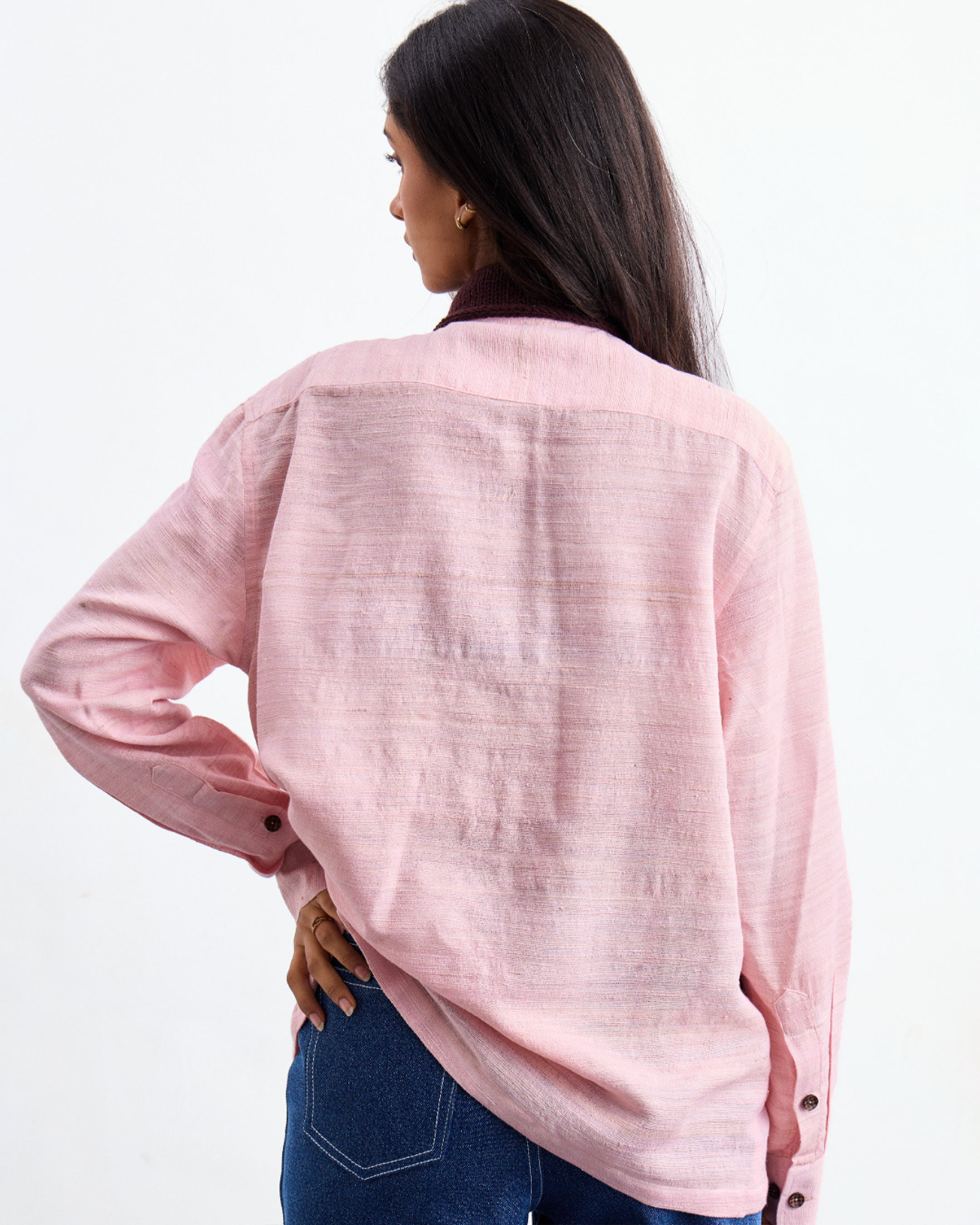 Pink Knitted Collar Shirt