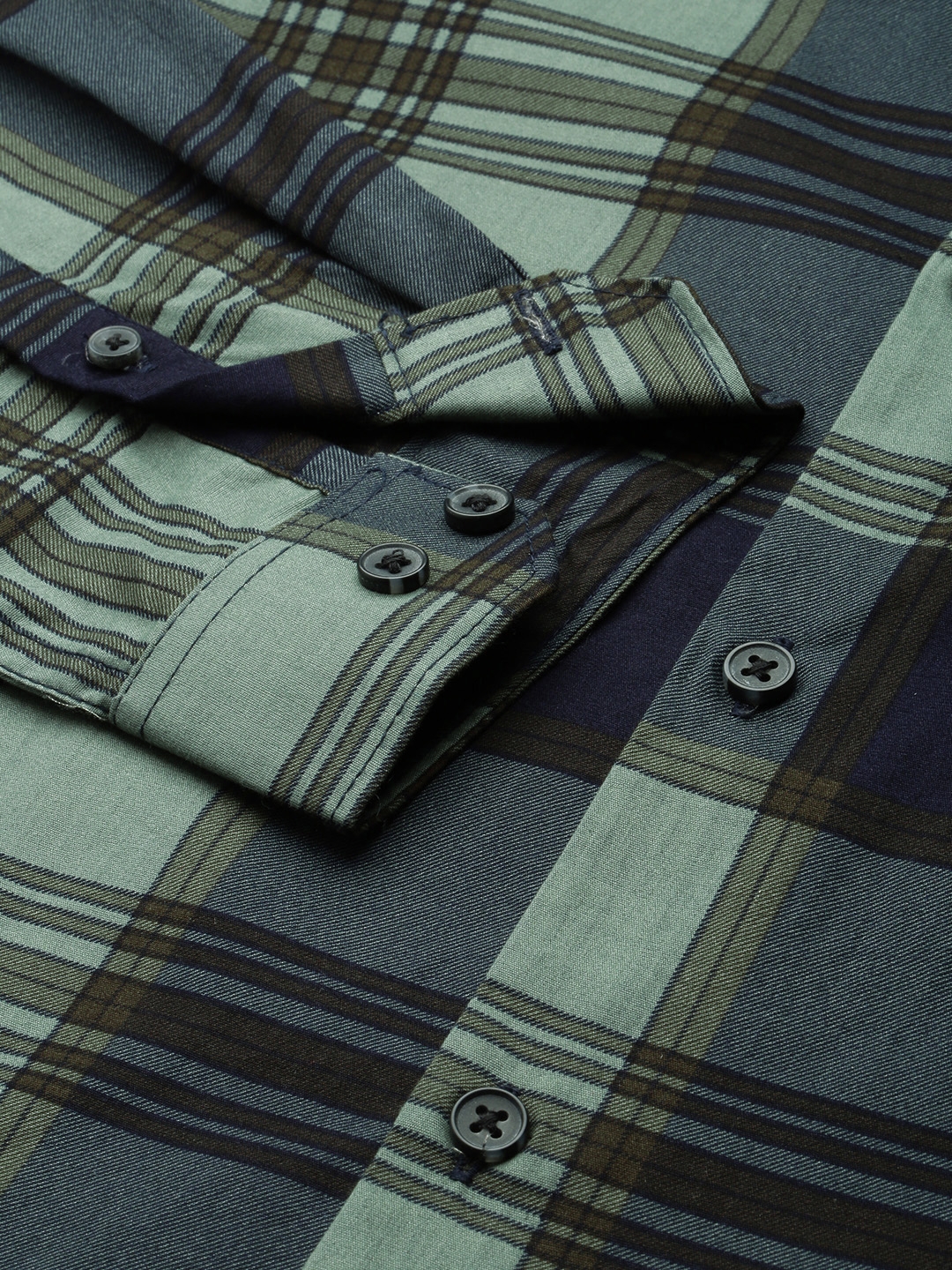 Showoff | SHOWOFF Men's Spread Collar Checked Navy Blue Regular Fit Shirt 7