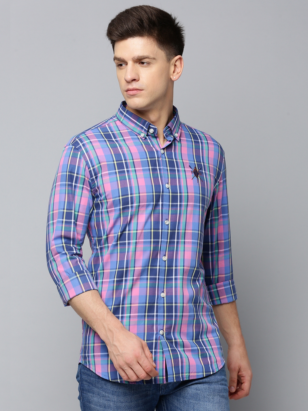Showoff | SHOWOFF Men's Spread Collar Checked Multi Regular Fit Shirt 1