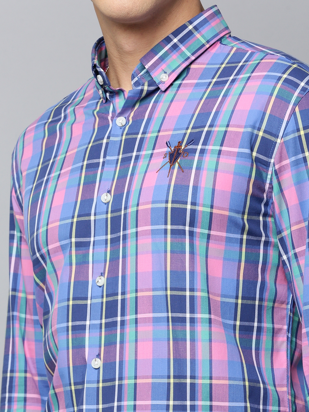 Showoff | SHOWOFF Men's Spread Collar Checked Multi Regular Fit Shirt 5
