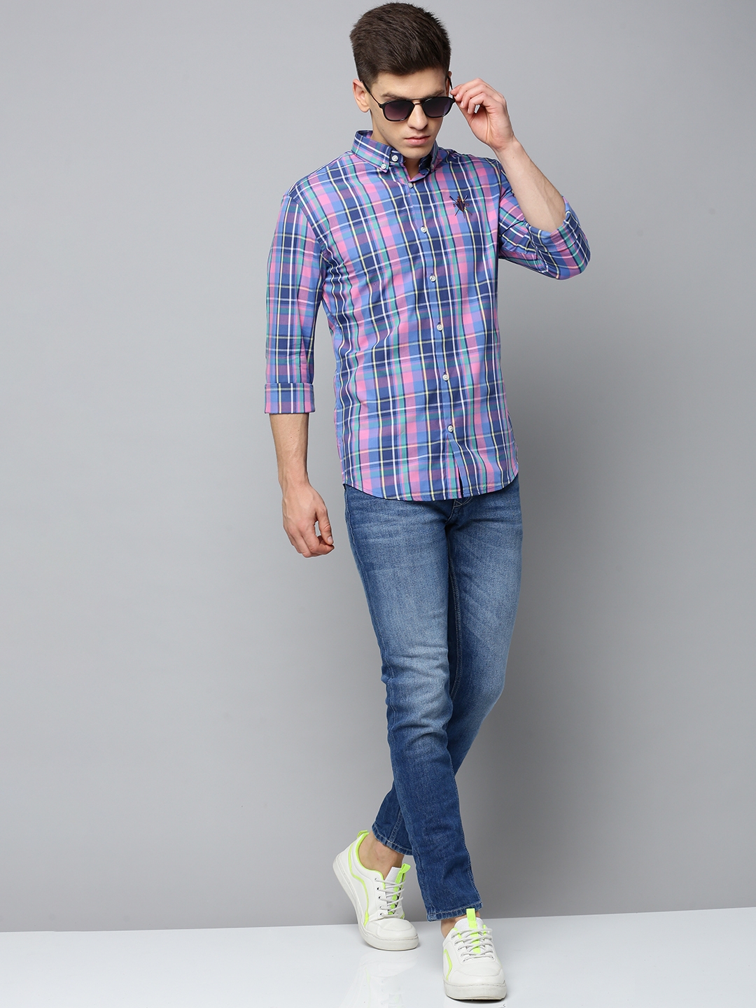 Showoff | SHOWOFF Men's Spread Collar Checked Multi Regular Fit Shirt 4