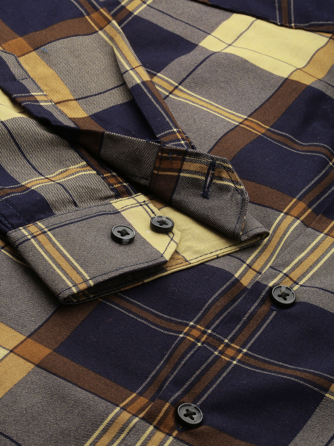 SHOWOFF Men's Spread Collar Checked Navy Blue Regular Fit Shirt