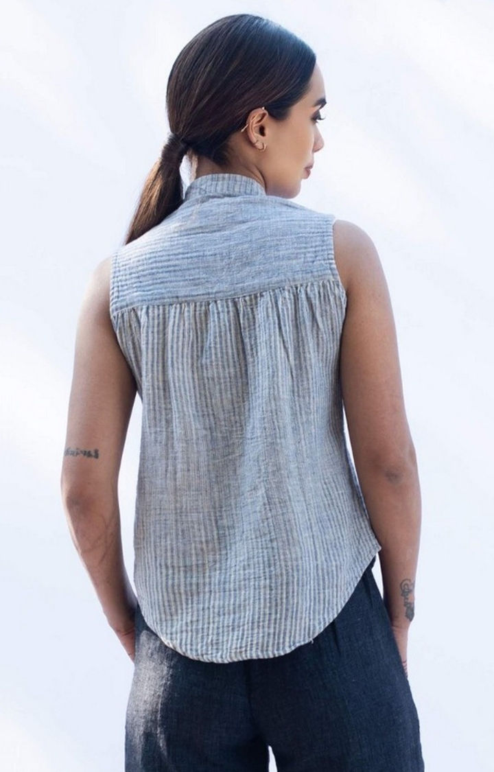 Women's Blue Cotton Textured Casual Shirt