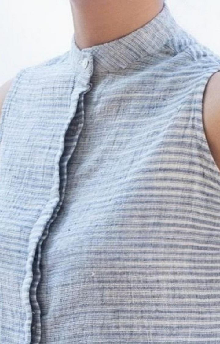 Women's Blue Cotton Textured Casual Shirt