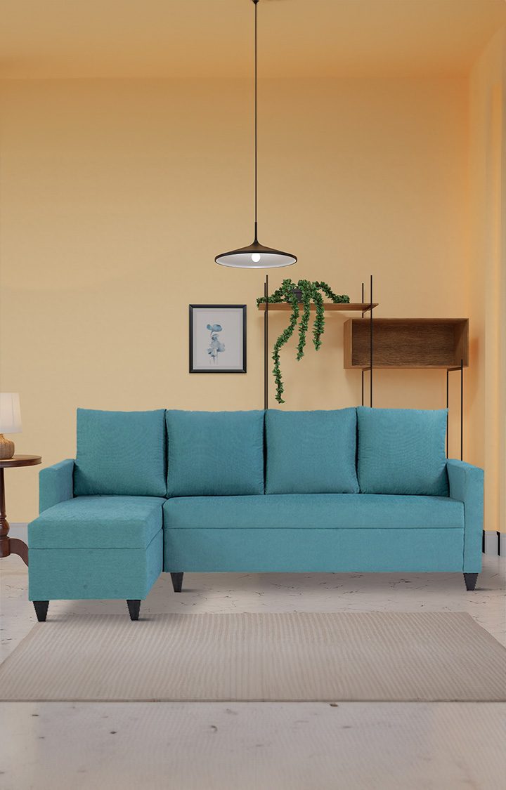 neudot Saya RHS Sectional Sofa for Living Room |6 Person Sofa| Premium Fabric with Cushioned Armrest | 12 Months Warranty| Solid Wood Frame| 6 Seater in Saya Teal Color DIY(Do-It-Yourself)