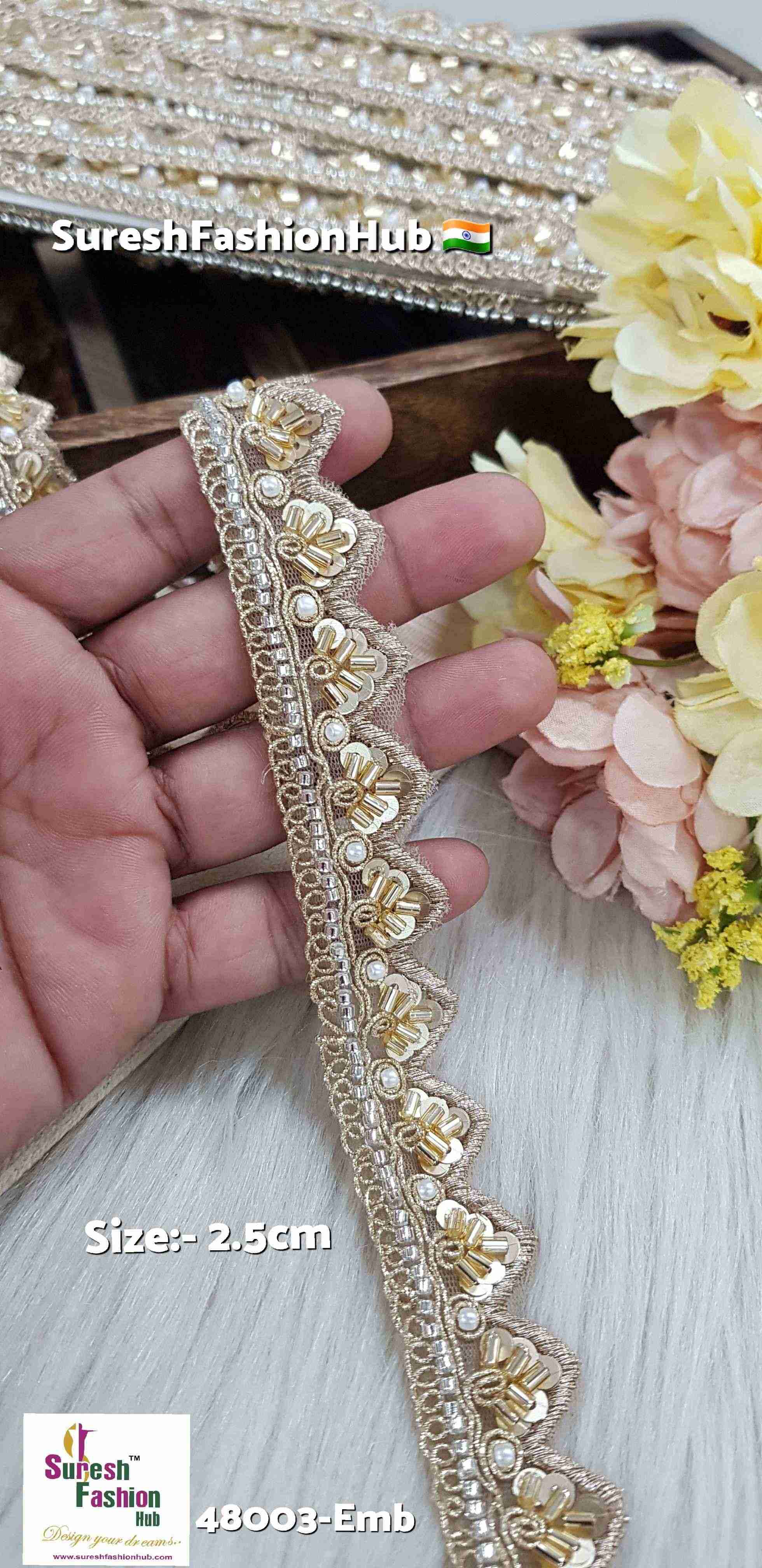 Antique Gold Beaded Machine Embroidery Lace