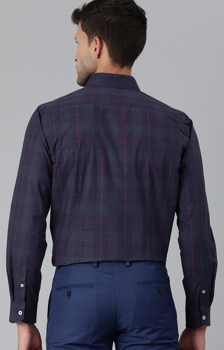 The Bear House | Men's Red and Navy Blue Cotton Checked Formal Shirt 2