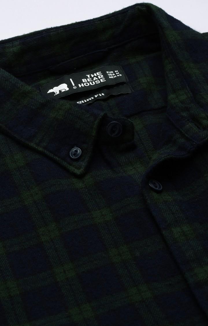 Men's Green Cotton Checked Casual Shirt