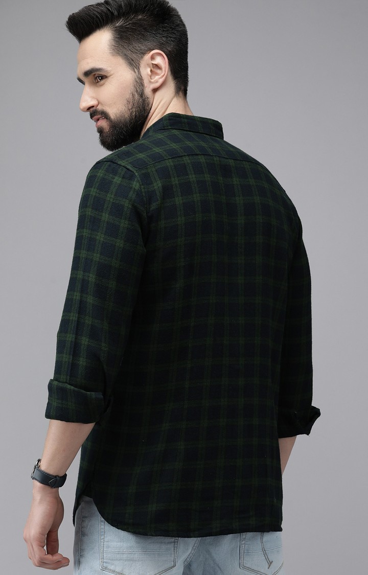Men's Green Cotton Checked Casual Shirt