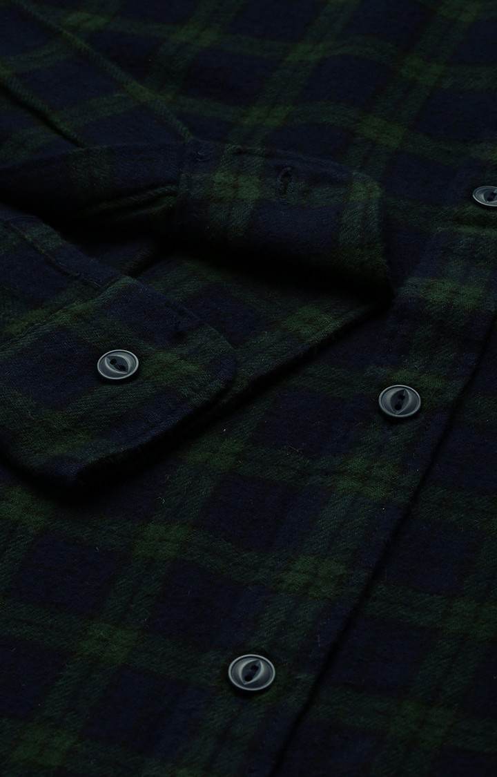 Men's Green Cotton Checked Casual Shirt
