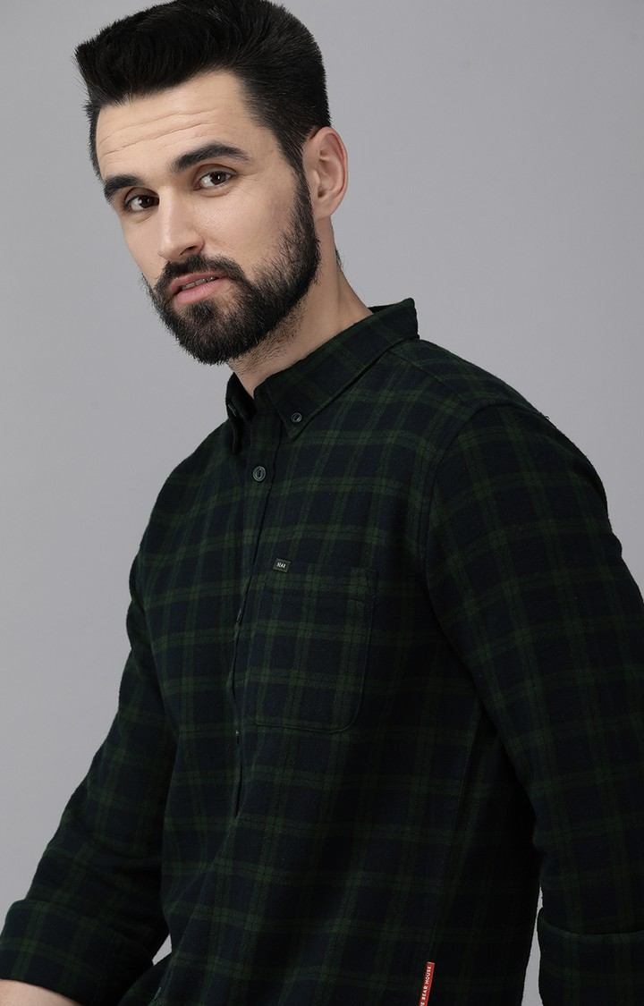Men's Green Cotton Checked Casual Shirt