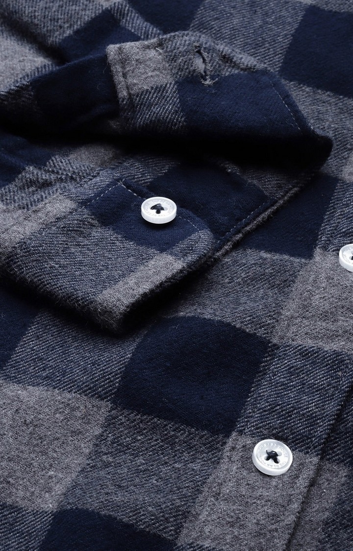 The Bear House | Men's Blue Cotton Checked Casual Shirt 5