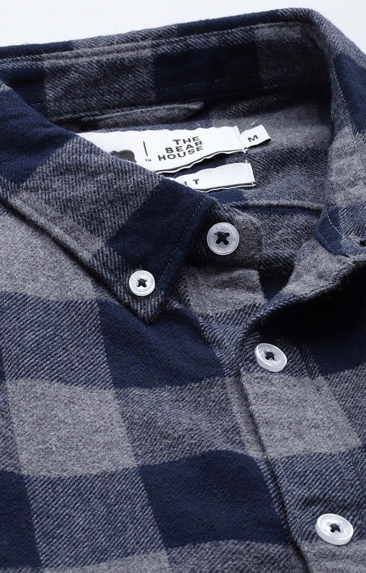 The Bear House | Men's Blue Cotton Checked Casual Shirt 4