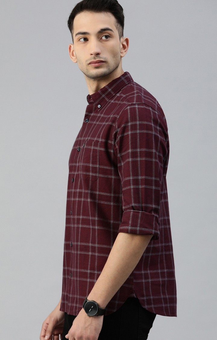 The Bear House | Men's Maroon Cotton Checked Casual Shirt 2