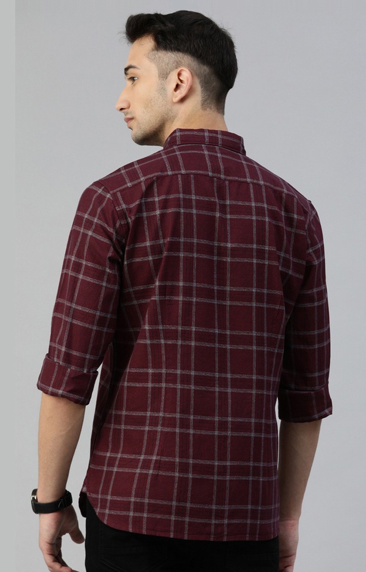 The Bear House | Men's Maroon Cotton Checked Casual Shirt 3